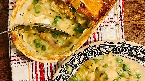 Chicken and Leek Pie with Roasted Fennel Seed Carrots